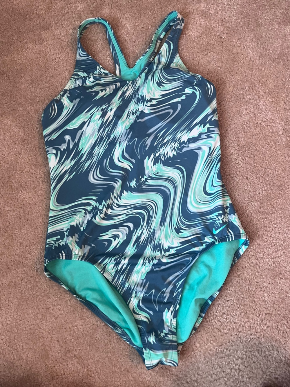 Nike Teal & Navy Marble One-Piece Swimsuit